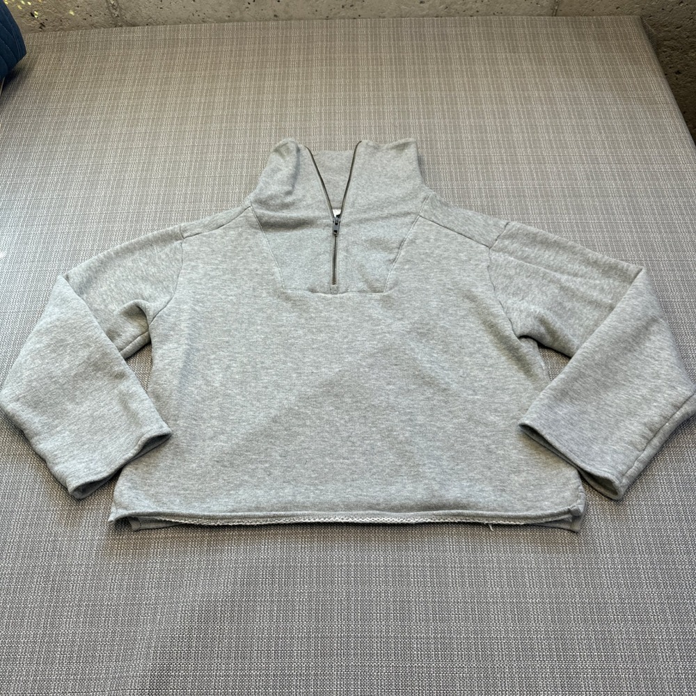 J.Crew Cropped Sweatshirt Womens Medium Quarter Zip Pullover Oversize Cozy‎